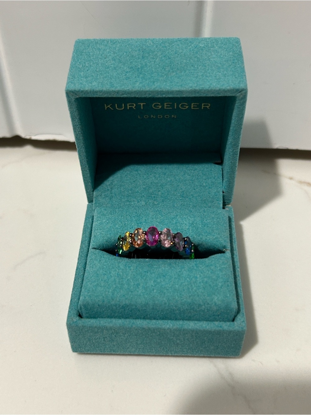 Kurt Geiger Rainbow Crystal Ring Multicolor Stones,black hardware NIB/NWT - Picture 5 of 11